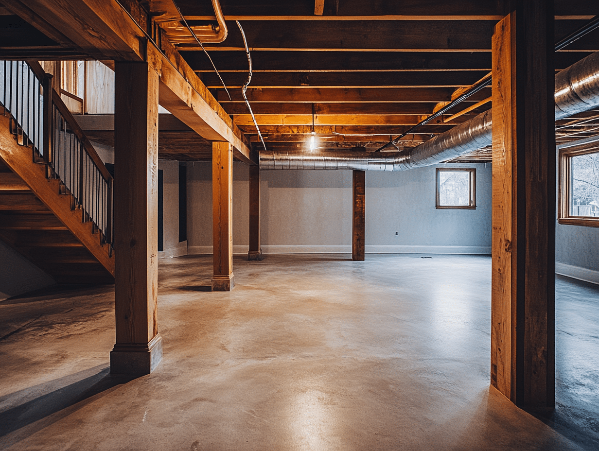 accu dry basement waterproofing in westmont, il a large wooden room with a staircase