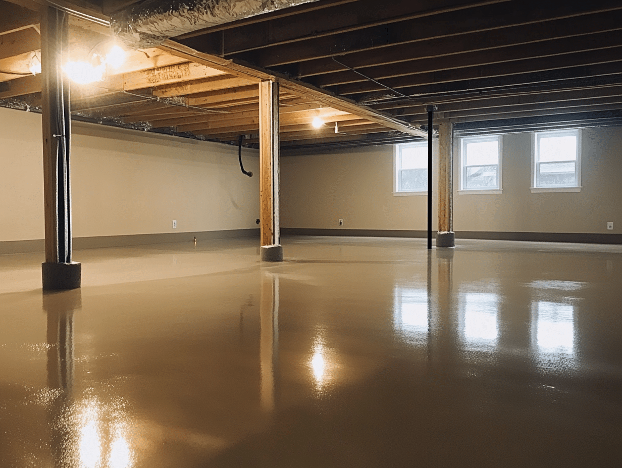 accu dry concrete floors in westmont, il a large empty basement with polished concrete floor 1