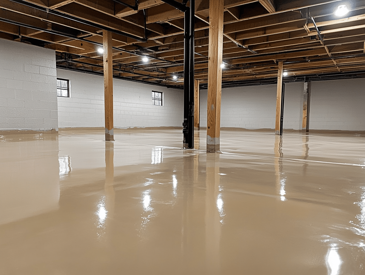 accu dry concrete floors in westmont, il a large empty basement with polished concrete floor