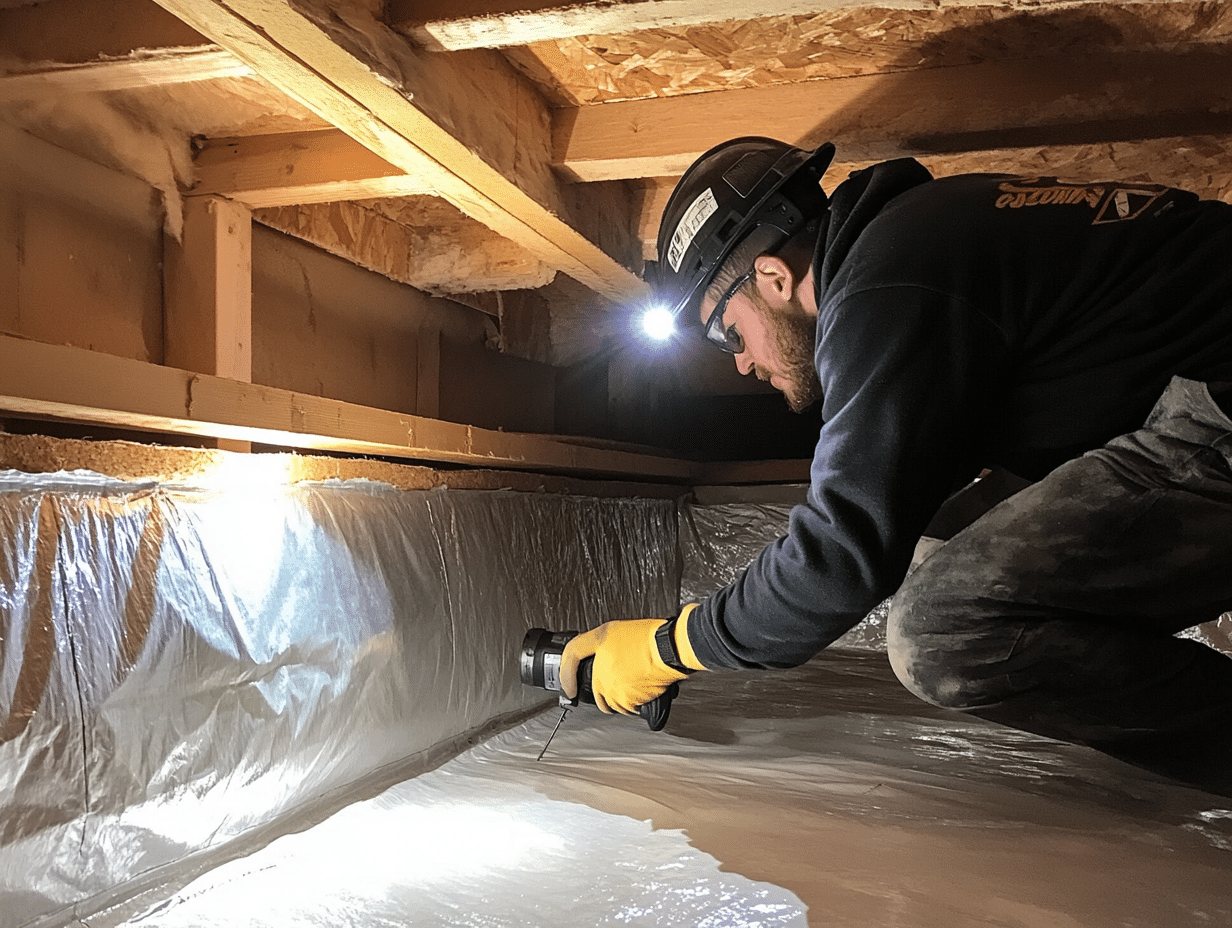 accu dry crawlspace encapsulation in westmont, il a man wearing a helmet and gloves