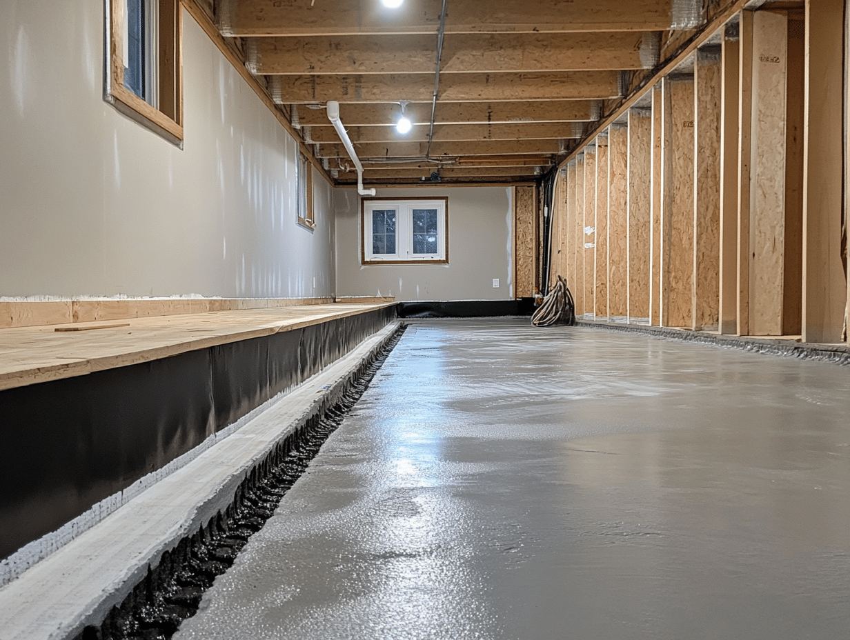accu dry drain tile systems in westmont, il a long basement with drain system under construction