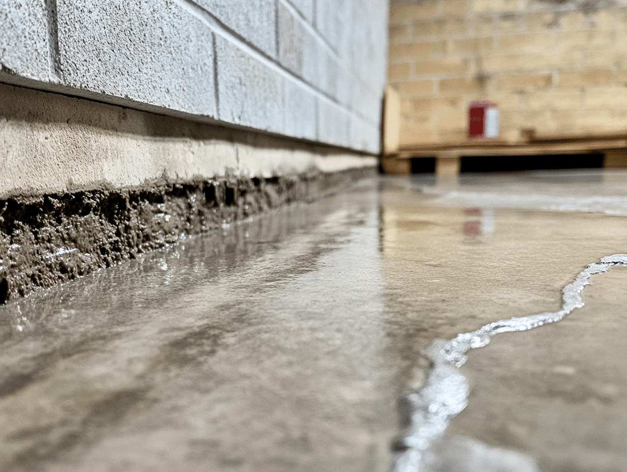 accu dry floor seepage in westmont, il a flooded area with a red box