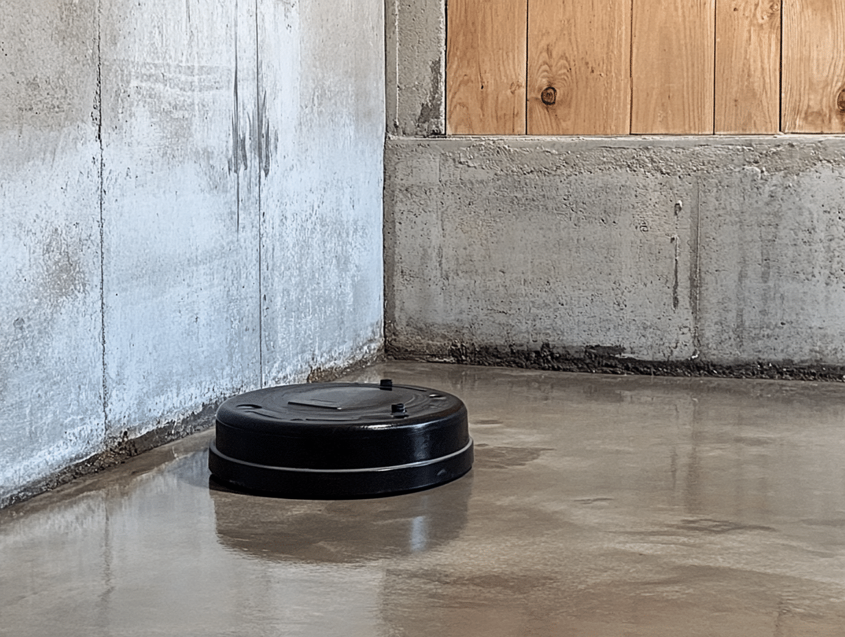 accu dry sump pump system repair in westmont, il a black tire on a wooden floor