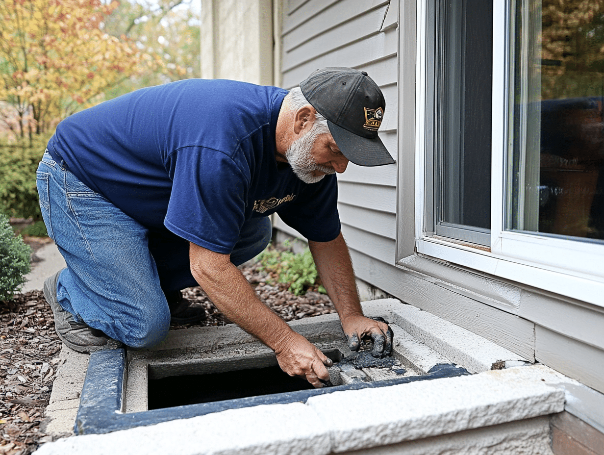 accu dry window well repair in westmont, il a man with a beard working on a window
