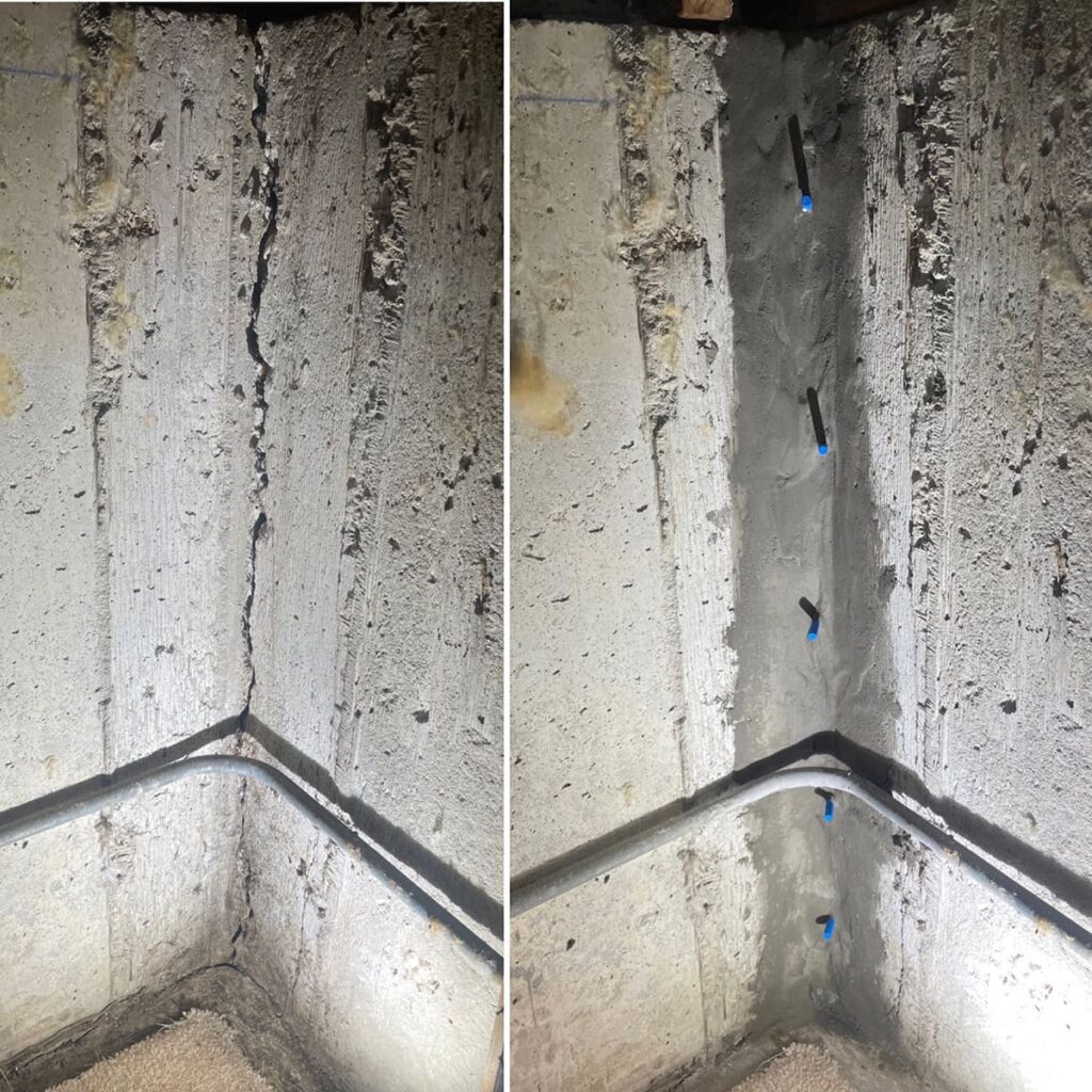 foundation crack repair in basement before after repair results 1