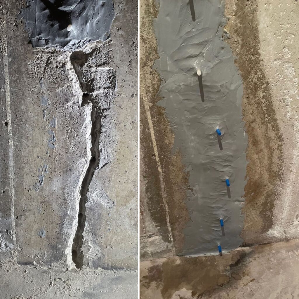 foundation crack repair in basement before after repair results 3