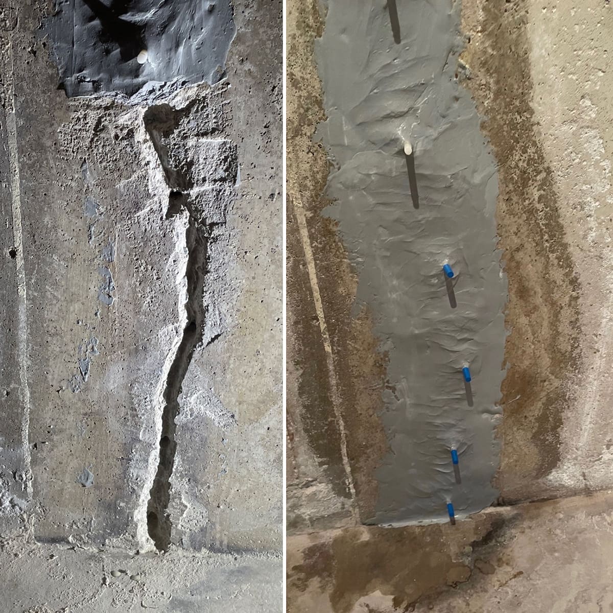 foundation crack repair in basement before after repair results 3