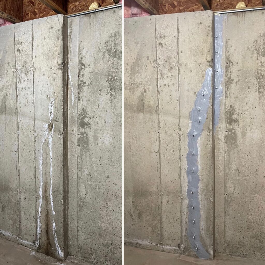 foundation crack repair in basement before after repair results 4