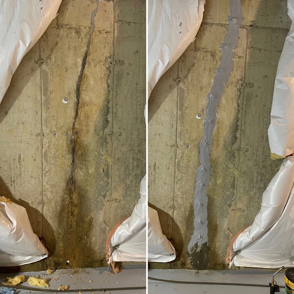 foundation crack repair in basement before after repair results 5